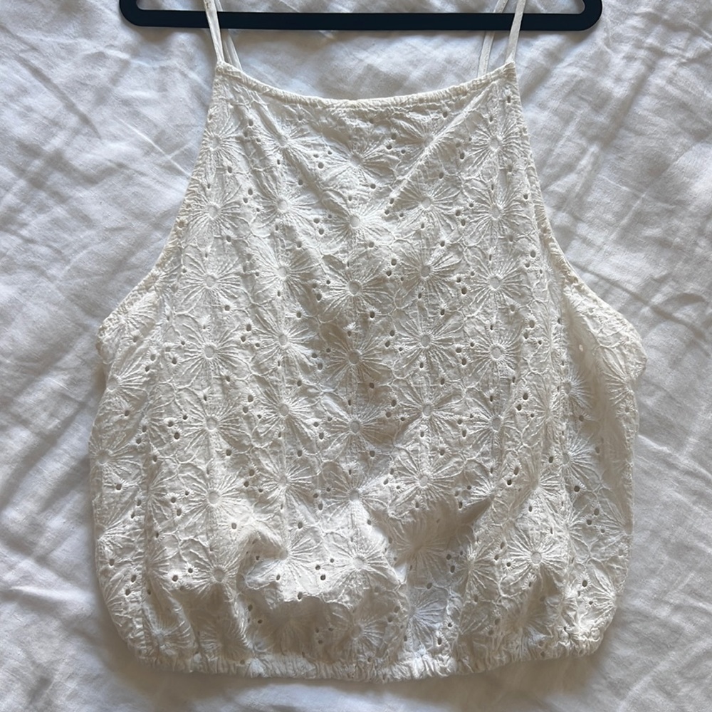 White Eyelet Halter Top